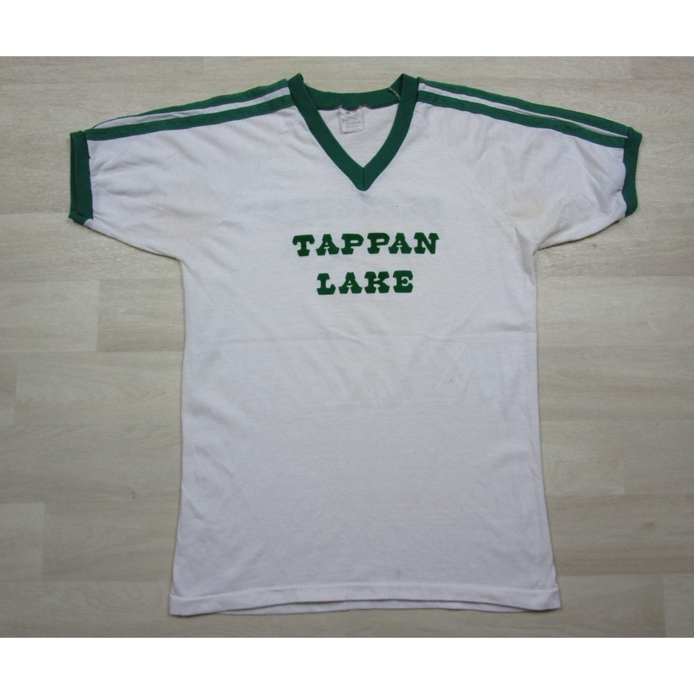 Vintage 80s Single‎ Stitch Ringer T Shirt (M) Tappan Lake Ohio Pleasure Seeker